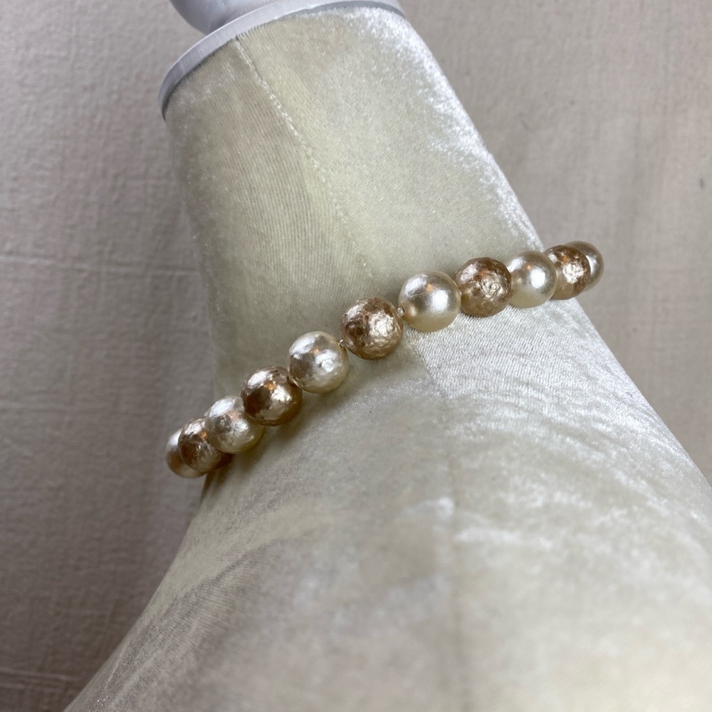 Elegant Chunky Textured Faux Pearl Necklace two tone champagne - Picture 2 of 6
